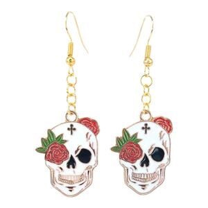 Skull Red Rose Cross Earrings 💀🌹🖤
